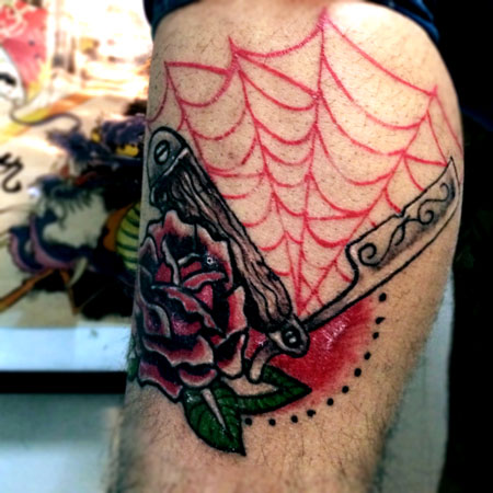Tattoo artwork - Dagger with rose and web